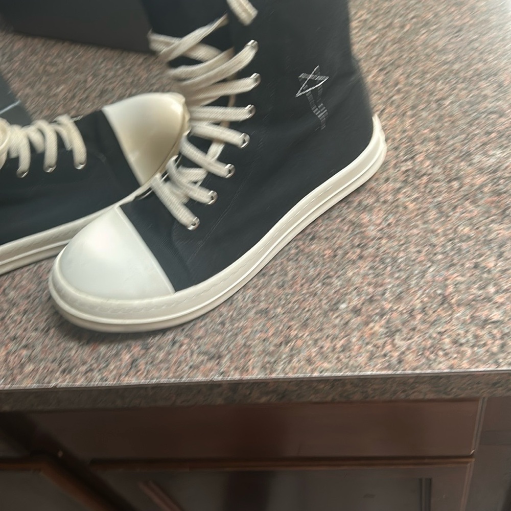 Rick Owens Black and White High-Top Sneakers
